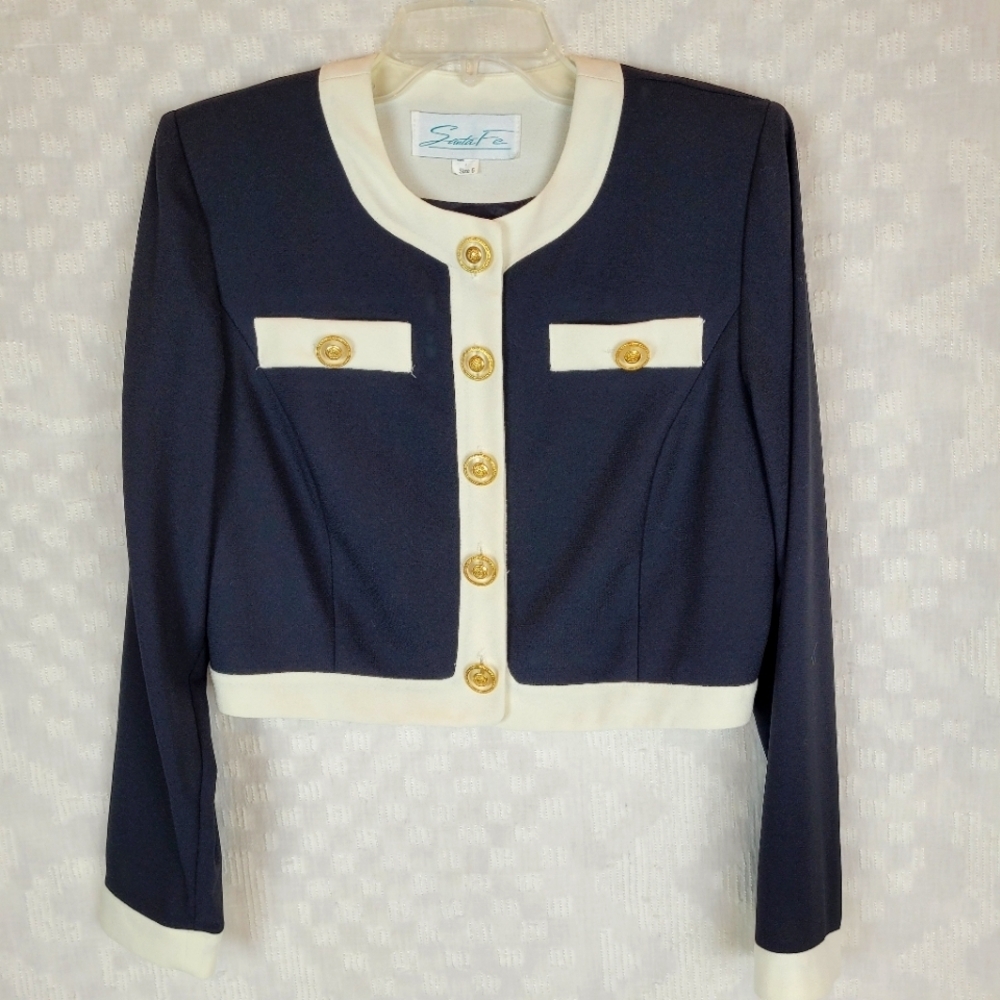 Sante Fe vintage cropped black lady jacket with white trim gold buttons fancy 6 - Picture 2 of 12